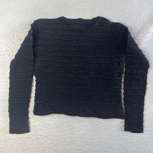 Just Cavalli Long‎ Sleeve Top Womens Small Black Textured Wavy Ribbed Knit